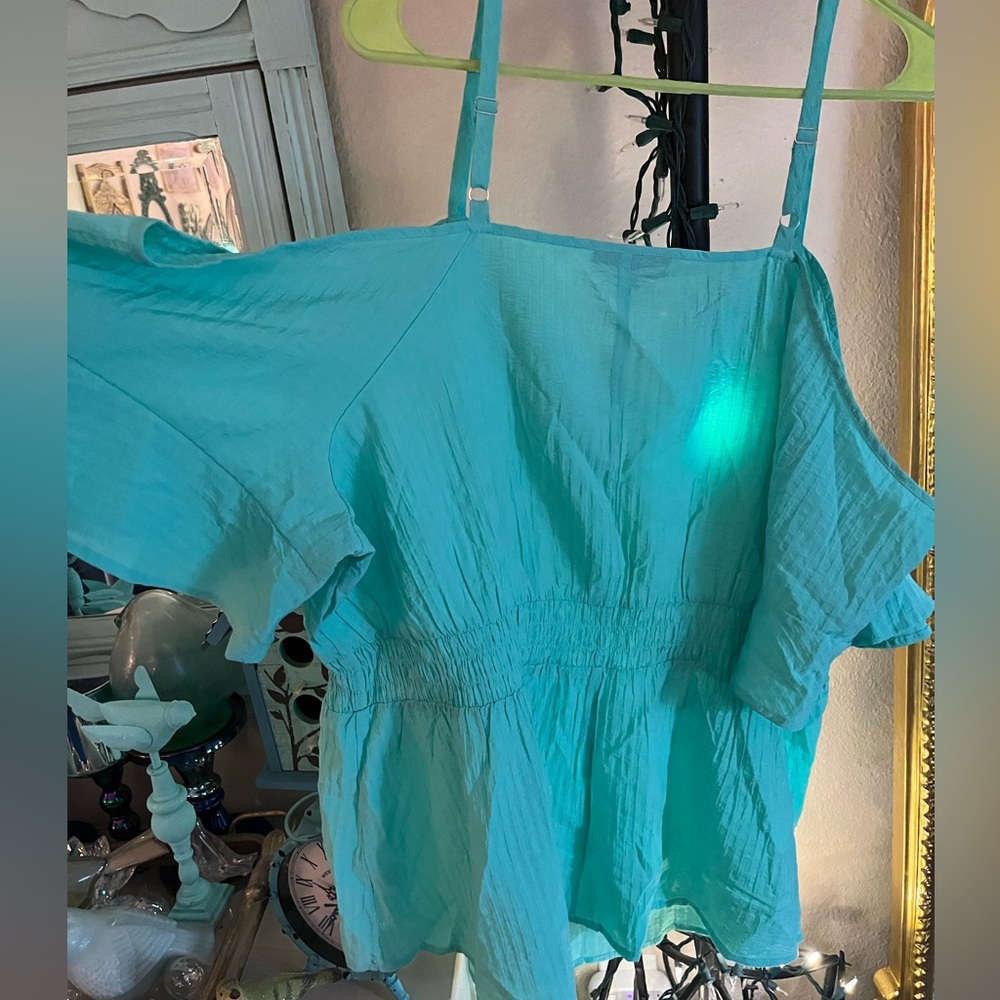 Lane Bryant Seafoam Off the Shoulder Blouse Sz 24 - Picture 10 of 12